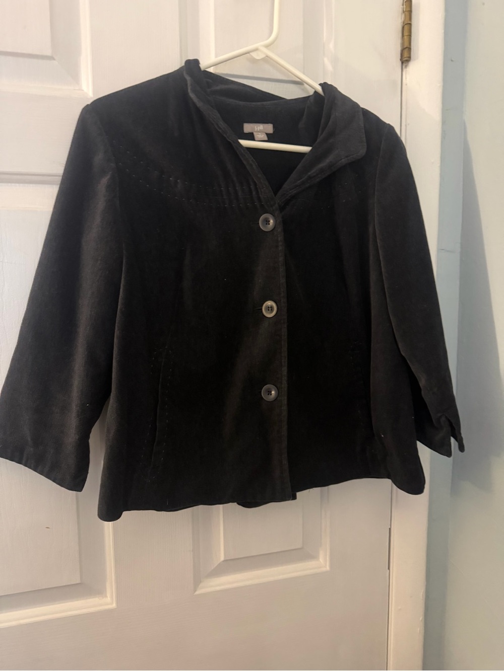 J.Jill Women’s Small Black Velour Button Front Jacket Cotton Blend